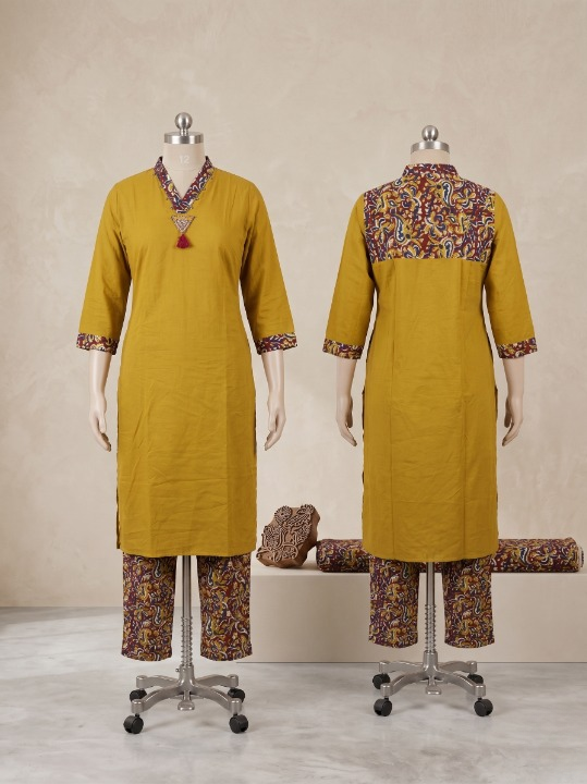 Mustard Yellow & Printed Maroon Mul Cotton 2-Piece Set