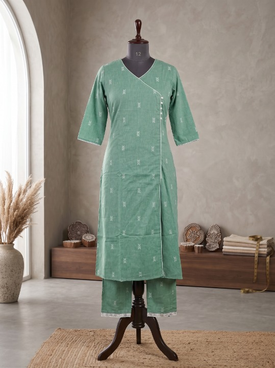 Sage Green Handspun Khadi Cotton 2-Piece Set