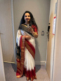 Tri-Color Contrast  Semi Silk Saree with Temple Sawtooth Design