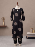 Jet Black & Beige Mandala Printed Rayon 2-Piece Set