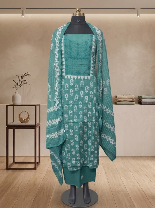 Artisanal Floral Block Print Cotton Suit Material