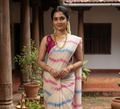 Premium Mul Chanderi Kasavu Saree with Dual Color-Block & Gold Zari