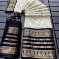 Ivory Moonlight & Jet Black Dola Silk Saree with Heritage Penkari Prints