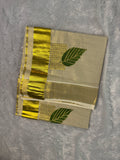 Gilded Shimmer Tissue Kerala Saree with Contemporary Leaf & Zari Grid Embroidery