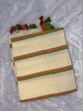 Ivory Cream Mul Cotton Saree with Earthy Terracotta & Moss Green Stripes