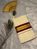 Premium Cotton Kerala Kasavu Saree with Rich Maroon & Gold Border