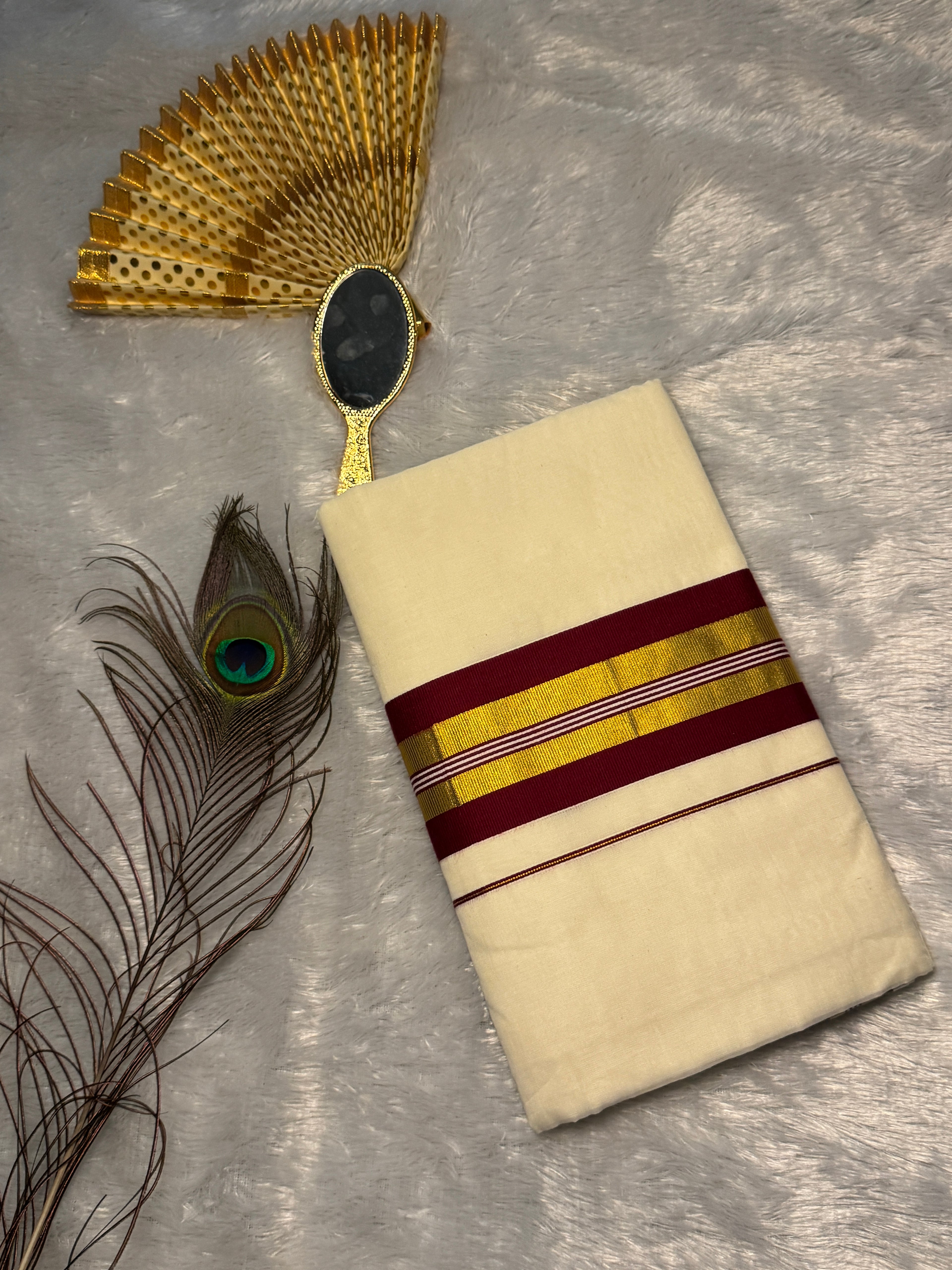 Premium Cotton Kerala Kasavu Saree with Rich Maroon & Gold Border