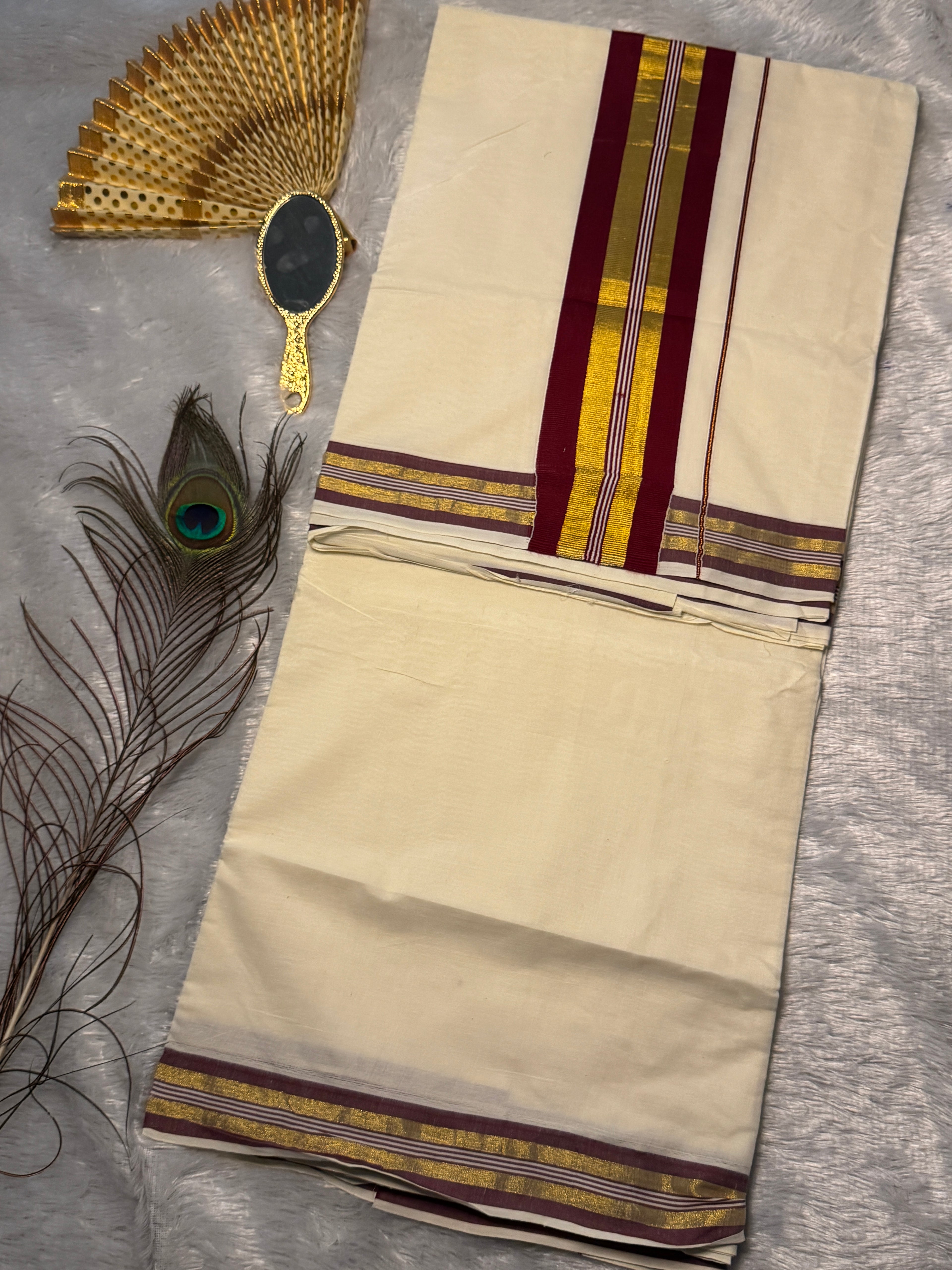 Premium Cotton Kerala Kasavu Saree with Rich Maroon & Gold Border