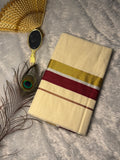 Premium Cotton Kerala Kasavu Saree with Mixed Zari & Color-Block Border