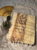 Premium Handloom Cotton Kasavu Saree with Copper-Gold Floral Motifs