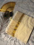 Premium Mul Cotton Kerala Kasavu Saree with Matching White Tassels