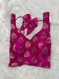 Padded Ready-Made Art Silk Brocade Blouse with Gold Zari Motifs - FreeSize