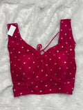 Padded Ready-Made Silk Blouse with Gold Star Motifs & Back Dori Tie-Up - FreeSize