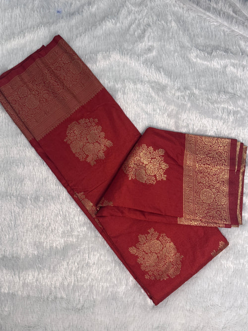 Banarasi Georgette Silk Saree with Gold Zari Guldasta Motifs & Paisley Pallu