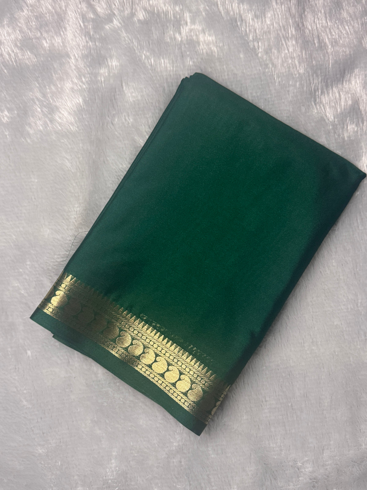 Mysore Silk Saree with Gold Zari Coin Border & Zari Stripe Pallu