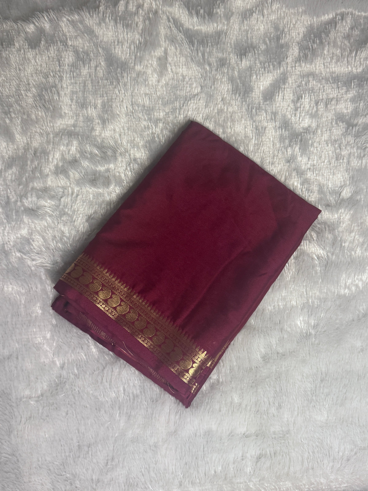 Mysore Silk Saree with Gold Zari Coin Border & Zari Stripe Pallu