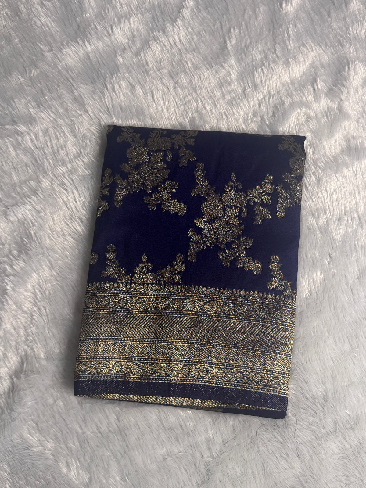 Banarasi Georgette Silk Saree with Antique Gold Zari Floral Vines & Brocade Pallu