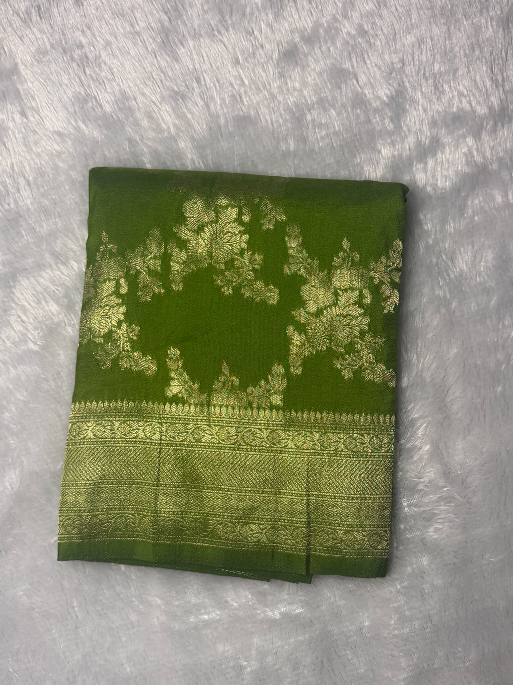 Banarasi Georgette Silk Saree with Antique Gold Zari Floral Vines & Brocade Pallu