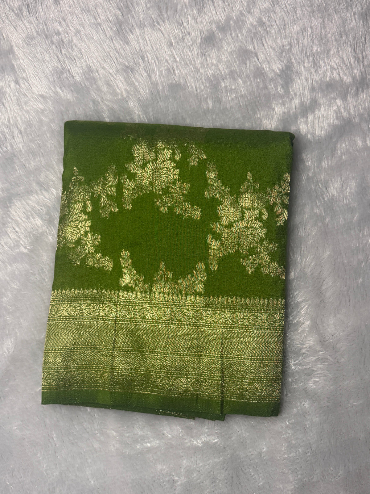 Banarasi Georgette Silk Saree with Antique Gold Zari Floral Vines & Brocade Pallu