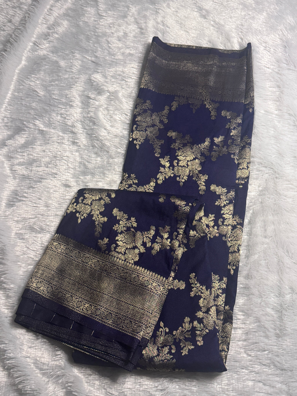 Banarasi Georgette Silk Saree with Antique Gold Zari Floral Vines & Brocade Pallu