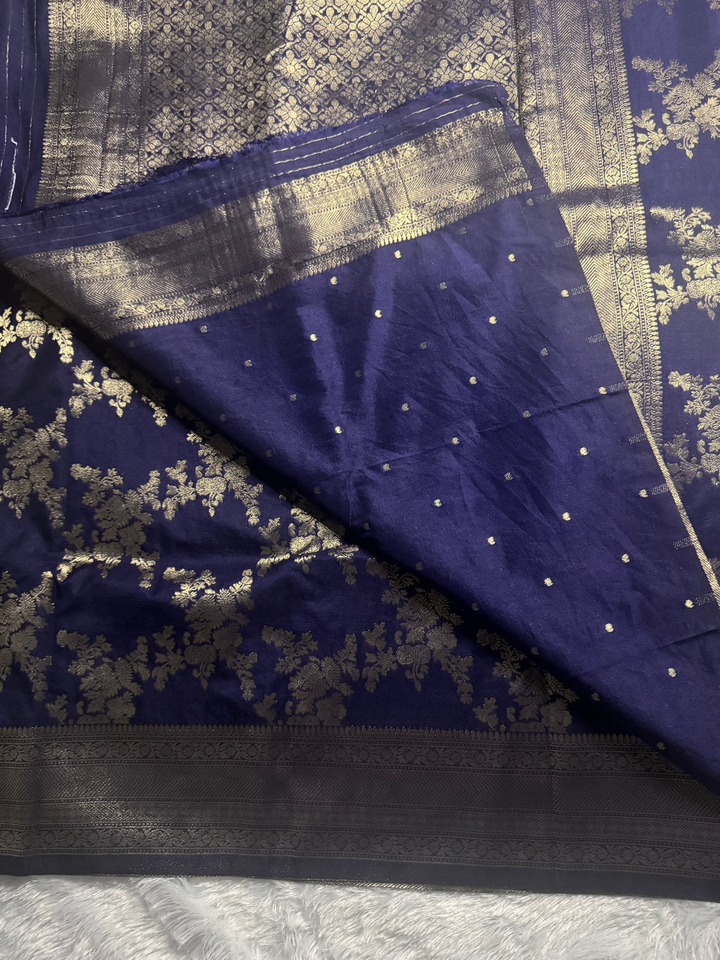 Banarasi Georgette Silk Saree with Antique Gold Zari Floral Vines & Brocade Pallu