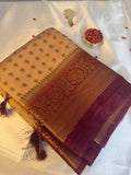 Antique Beige & Burgundy Contrast Semi-Banarasi Silk Blend Saree