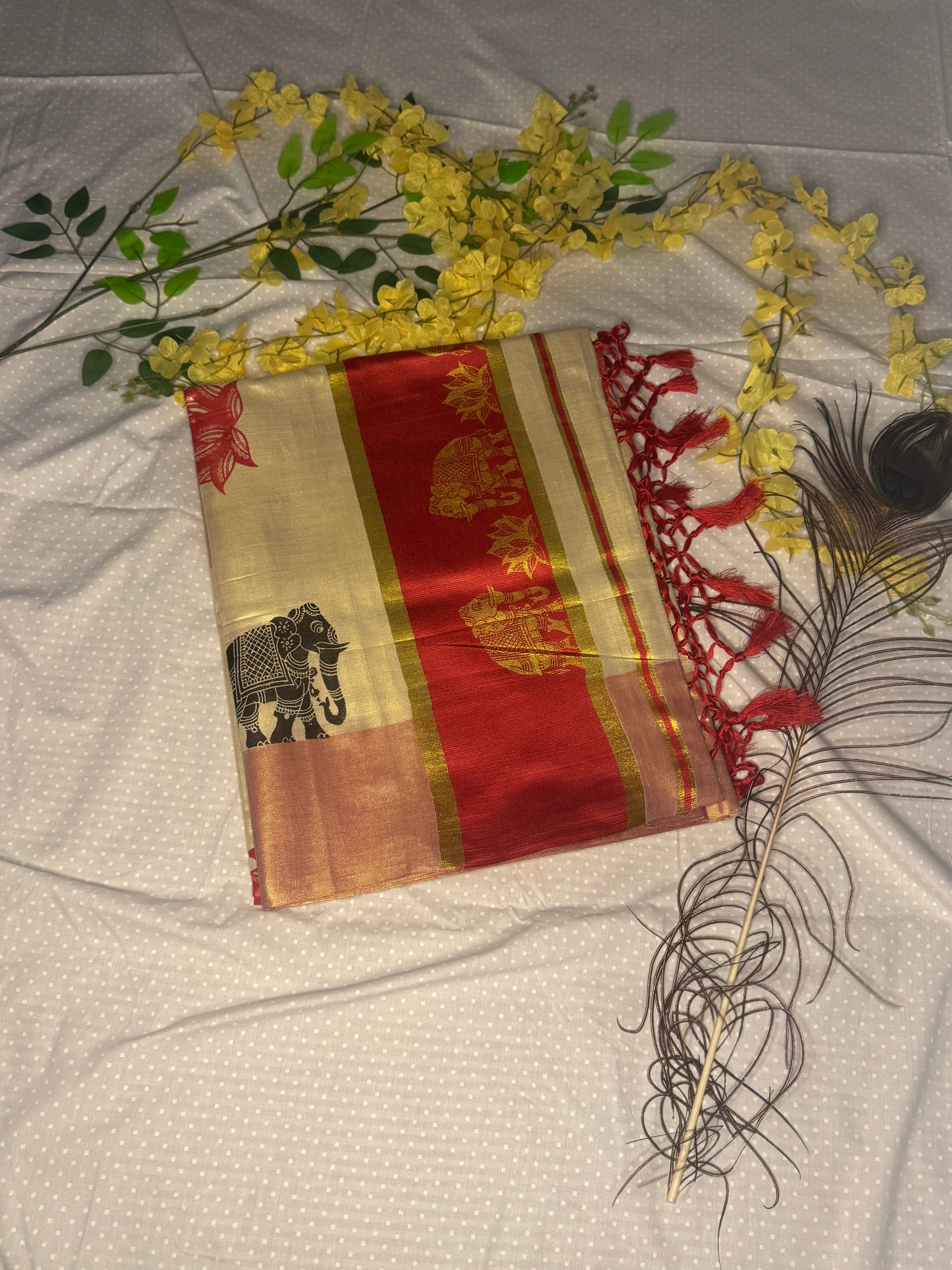 Tissue Silk Kerala Kasavu Saree