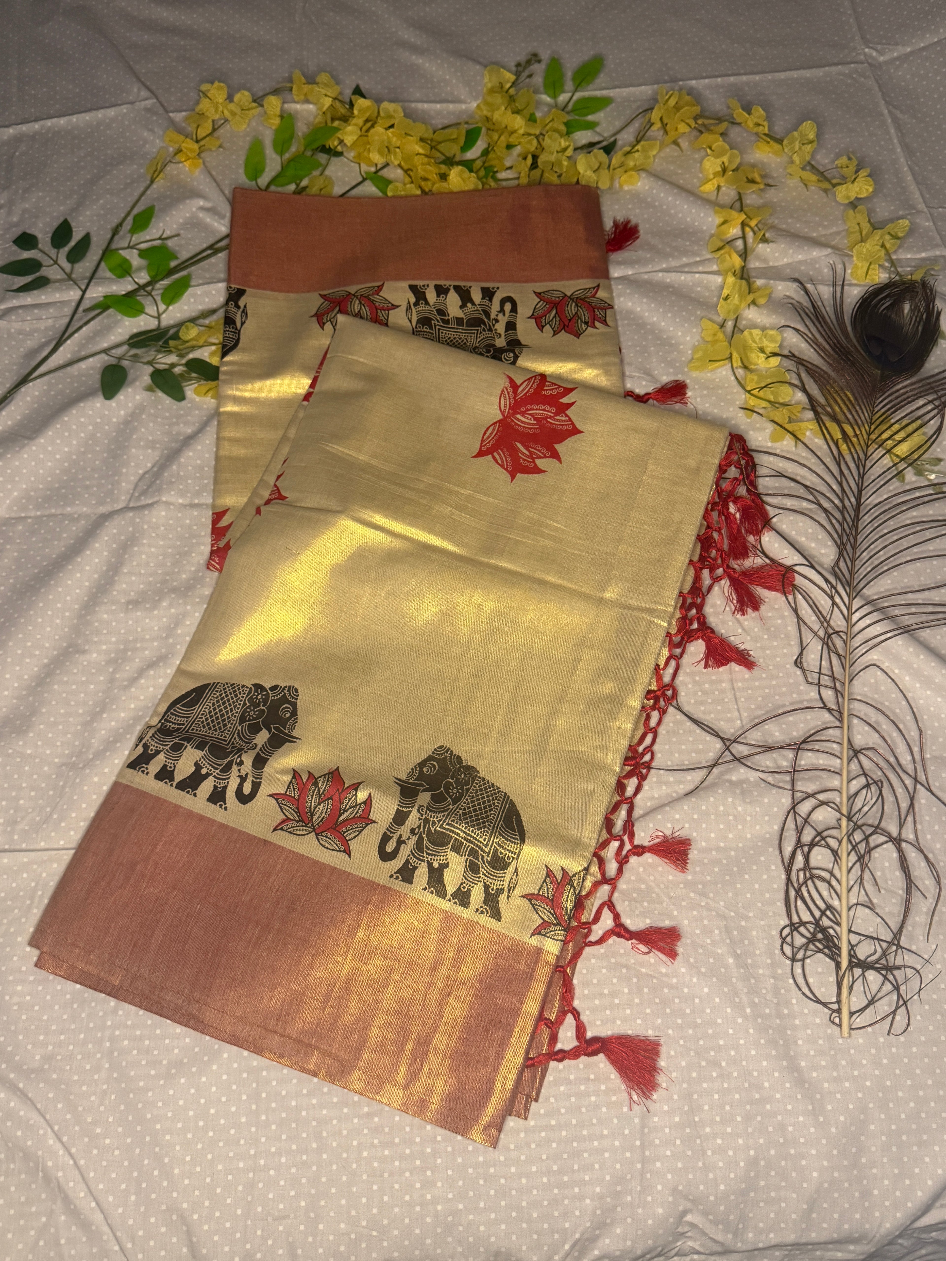 Tissue Silk Kerala Kasavu Saree