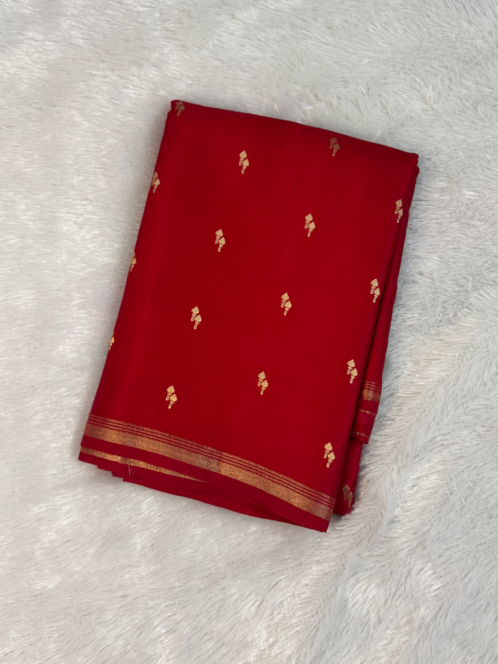 Pure Gajji Silk Saree with All-Over Zari Buttis & Intricate Brocade Pallu