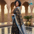 Black & Electric Blue Gold Zari Semi-Banarasi Silk Blend Saree